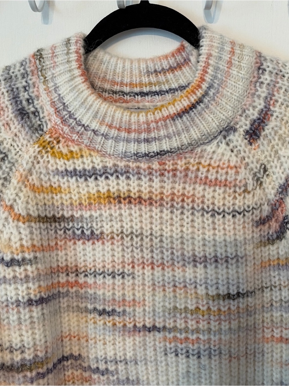 FRNCH Cream Ribbed Turtleneck Sweater with Multicolor Stripes